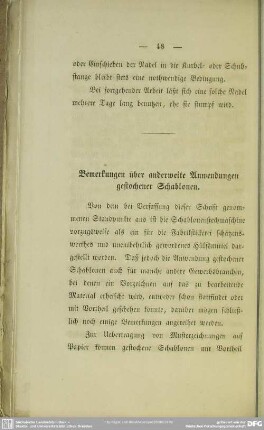 Bemerkungen über anderweite Anwendungen gestochener Schablonen