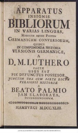 Apparatus Insignis Bibliorum In Varias Linguas, Maximam Autem Partem Germanicam Conversorum