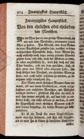 Zwanzigstes Hauptstück. Von den ehrlichen und ehrliebenden Menschen.