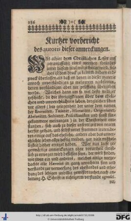 Kurtzer vorbericht des autoris dieser anmerckungen.