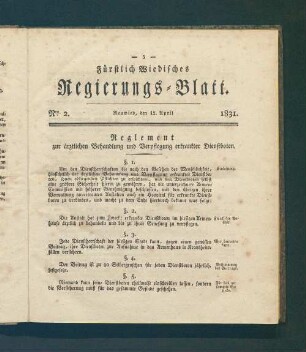 Regierungs-Blatt der Fürstlich-Wiedischen Regierung in Neuwied