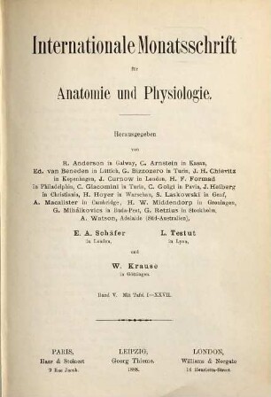 Internationale Monatsschrift für Anatomie und Physiologie. 5. 1888
