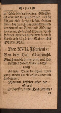 Der XVII. Articul/ Von dem Heil. Abendmahl.