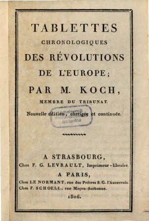 Tablettes chronologiques des révolutions de l'Europe