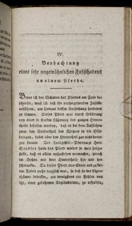 Beobachtung eines sehr ungewöhnlichen Fußschadens an einem Pferde.