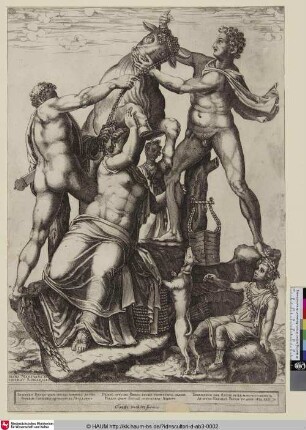 Amphion et Zéthus attachant Dirce par ses cheveux aux cornes d'un taureau farouche [Amphion und Zethos binden Dirce an einen wilden Stier]