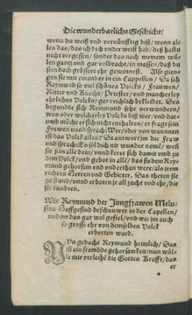 Wie Reymund der Jungfrawen Melusina Hoffgesind beschauwet in der Capellen/ und im das gar wol gefiel/ ...