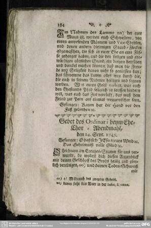 Gebet des Ordinarii beym Ehe-Chor-Abendmahl, den 24. Sept. 1745