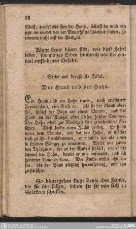 Sechs und dreyßigste Fabel. Der Hund und der Hahn