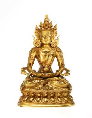 Amitayus, Buddha des unermesslichen Lebens, auf doppeltem Lotussockel