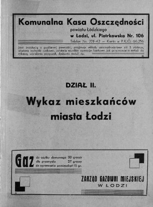 Dzial II. Wykaz mieszkancow miasta Lodzi