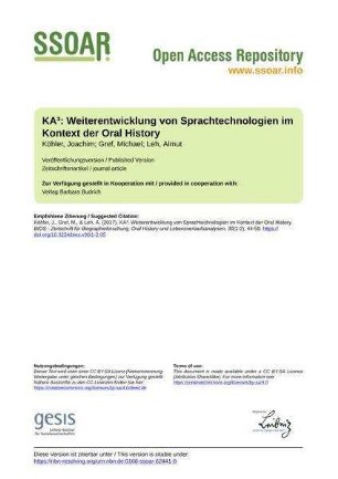 KA³: Weiterentwicklung von Sprachtechnologien im Kontext der Oral History