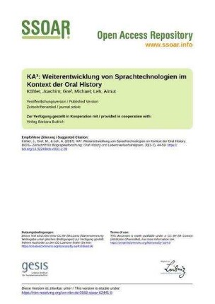 KA³: Weiterentwicklung von Sprachtechnologien im Kontext der Oral History