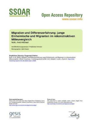 Migration und Differenzerfahrung: junge Einheimische und Migranten im rekonstruktiven Milieuvergleich