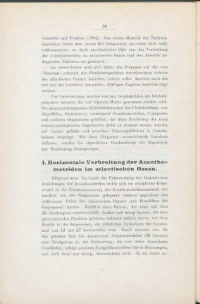 I. Horizontale Verbreitung der Acanthometriden im atlantischen Ozean.