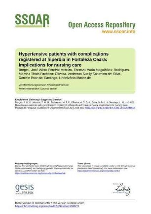 Hypertensive patients with complications registered at hiperdia in Fortaleza Ceara: implications for nursing care