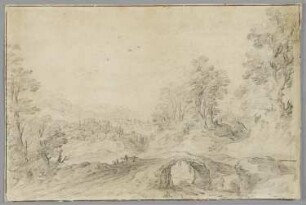 Landschaft mit Steinbrücke im Vordergrund