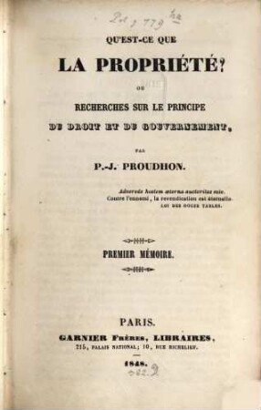 Qu'est-ce que la propriété?, 1 : Recherches sur le principe du droit et du gouvernement