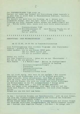 Geburtstags- oder Weihnachtsfeier ...oder?... : Vollversammlung der Fraueninitiative Leipzig