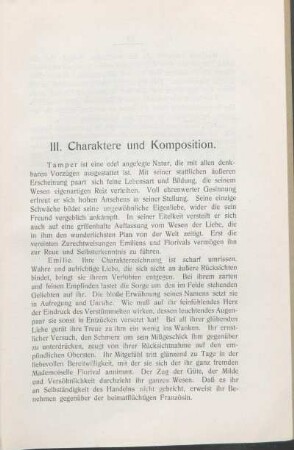 III. Charaktere und Komposition.
