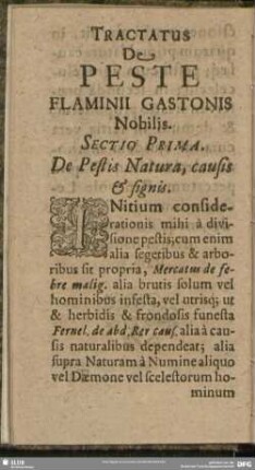 Sectio Prima. De Pestis Natura, causis & signis