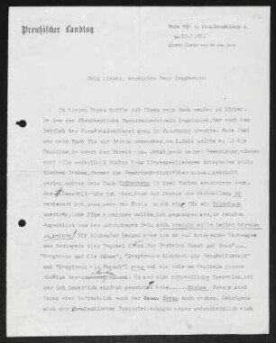 Brief von Konrad Haenisch an Gerhart Hauptmann
