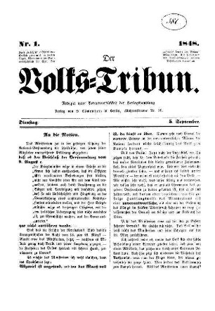 Der Volks=Tribun. N[umme]r 1.