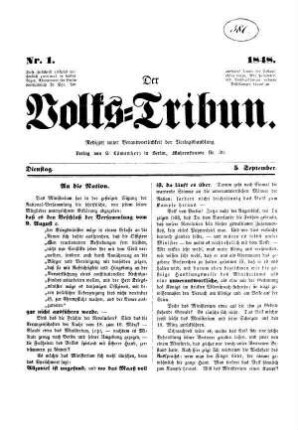 Der Volks=Tribun. N[umme]r 1.