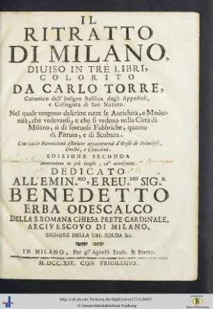 Il Ritratto Di Milano, Diuiso In Tre Libri