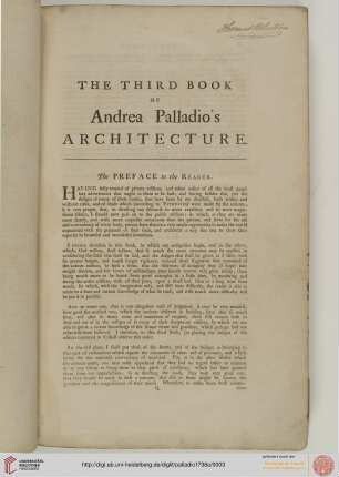 The Third Book of Andrea Palladio's Architetcture