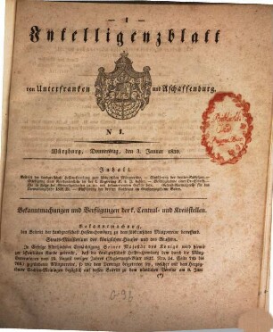 Intelligenzblatt von Unterfranken und Aschaffenburg des Königreichs Bayern. 1839, 1