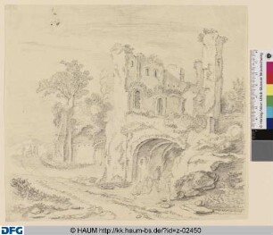 Bewachsene Ruine eines Theaters oder Palasts