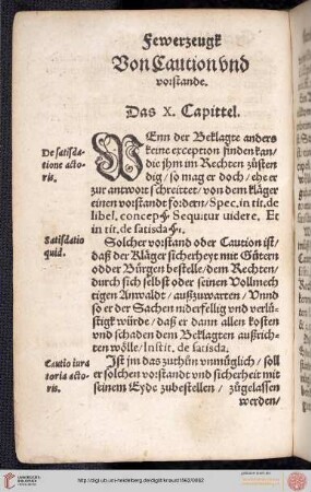 X. Capittel: Von Caution und Vorstande