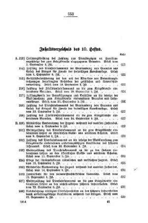 Inhaltsverzeichnis des 10. Heftes