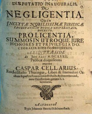 Disputatio inauguralis de negligentia