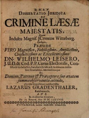 Dissertatio juridica de crimine laesae majestatis