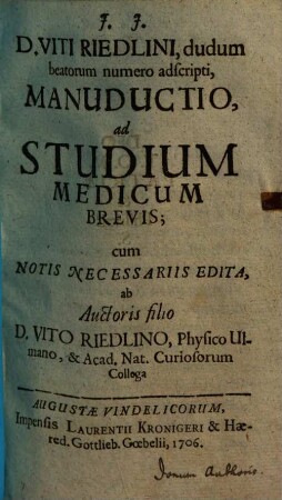 Manuductio ad studium medicum brevis ...