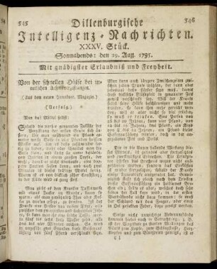 XXXV. Stück. Sonnabends: den 29. Aug. 1795.