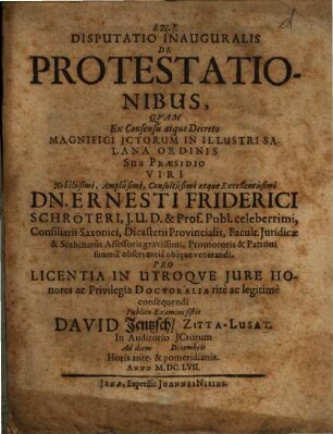 Disputatio Inauguralis De Protestationibus