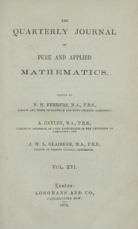 16: The quarterly journal of pure and applied mathematics