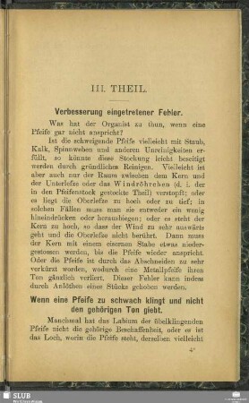 III. Theil. Verbesserung eingetretener Fehler