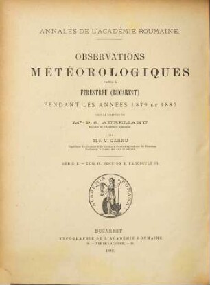 Observatiunĭ meteorologice : = Observations météorologiques. 3. 1879/80 (1882)