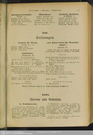 XIII. Vereine und Anstalten