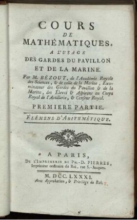 Partie 1: Cours de mathématiques. Première Partie