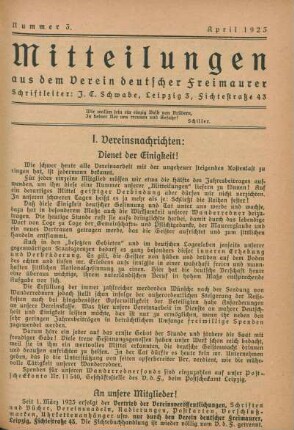 Nummer 3. [1. Jahrgang.] April 1923