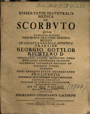 Dissertatio Inavgvralis Medica De Scorbvto
