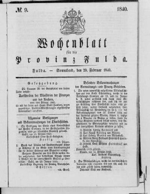 Nr. 9, Ausgabe vom 29. Februar 1840