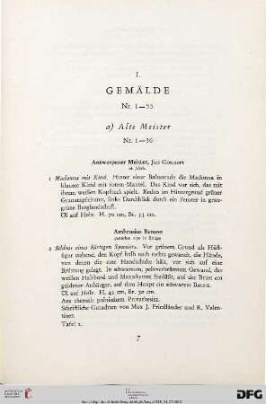 I. Gemälde (Nr. 1-55)