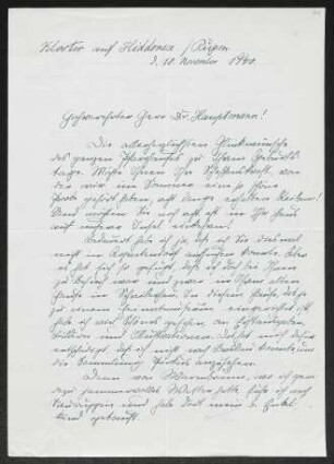 Brief von Arnold Gustavs an Gerhart Hauptmann
