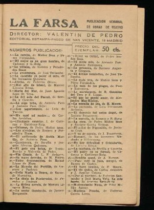 La Farsa - Publicación semanal de obras de teatro : Números publicados